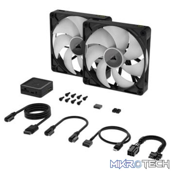 Corsair RX140 RGB iCUE Link 140mm PWM 1700 RPM Black Chassis Fan  Twin Pack & System Hub - Image 2